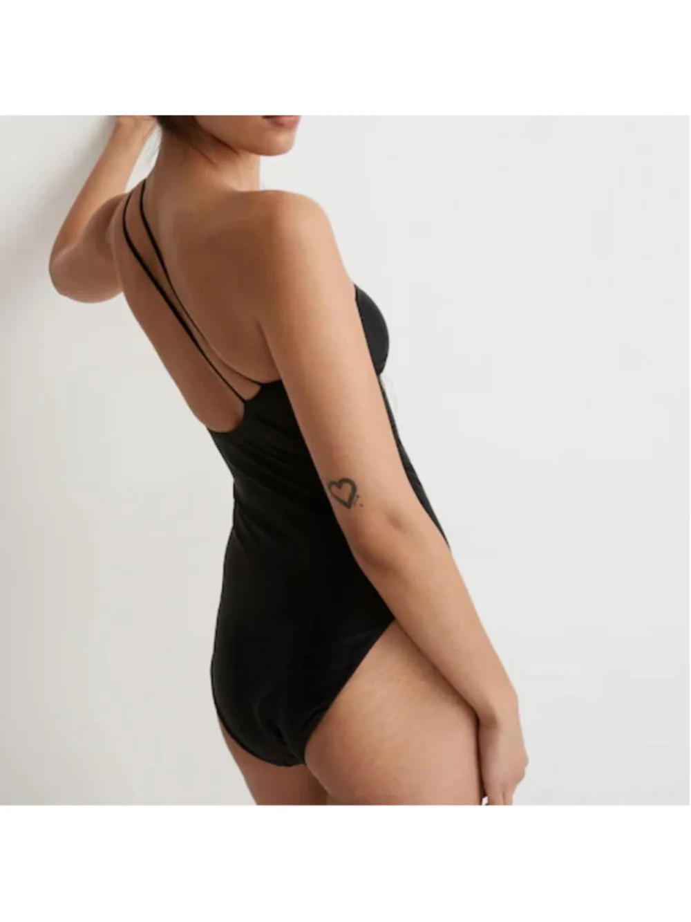 Madewell True Black Double-Strap One-Shoulder One-Piece Swimsuit Size Small